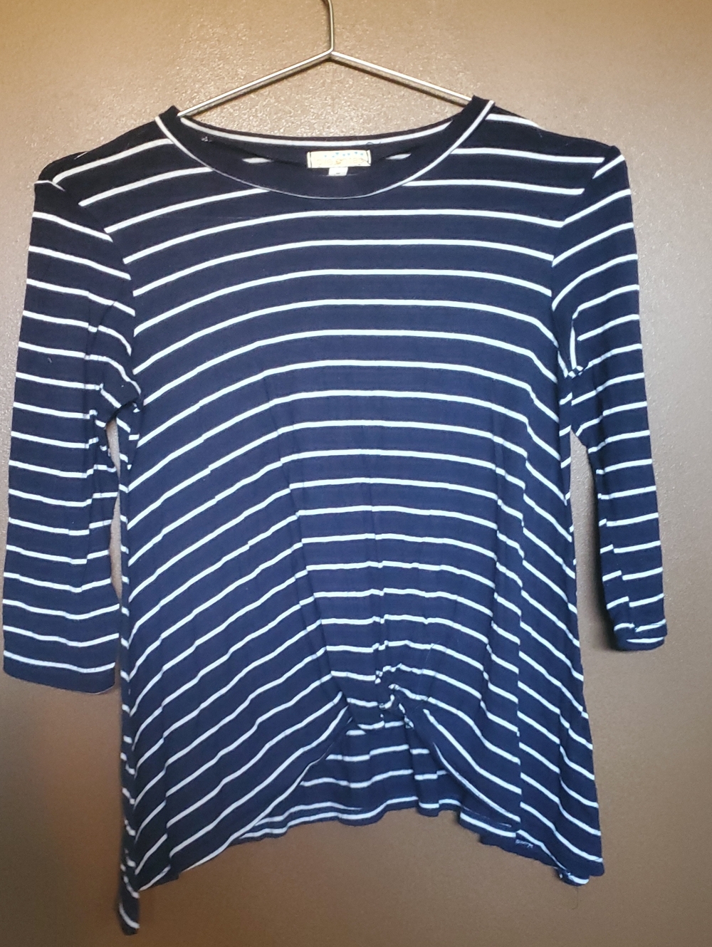 Girl's Navy Blue & White Striped Long Sleeve Top